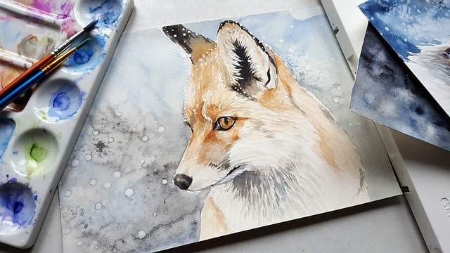 Profilklasse Kreatives Gestalten, Zeichnung Aquarell eines Fuchses